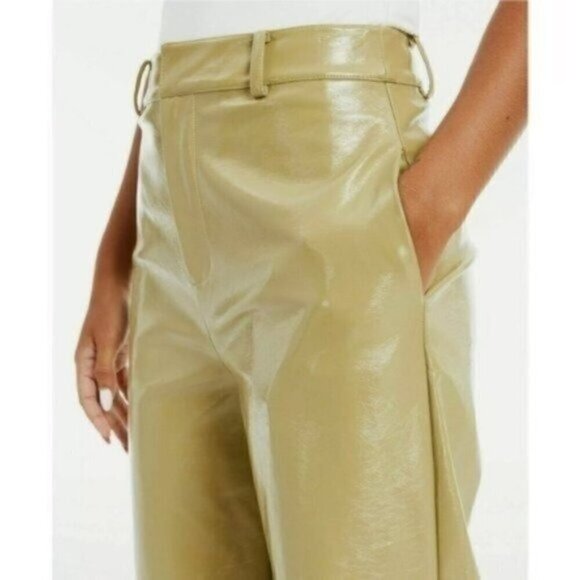 NWT Danielle Bernstein Faux Leather Pants Size 4 Olive Patent High Waisted - Picture 3 of 3